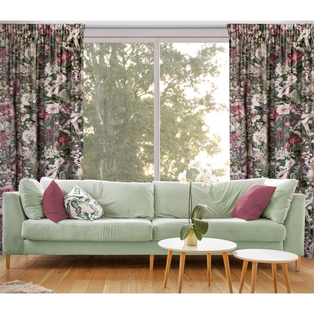 Závěs 140 x 270 cm sametový šedobéžový, růžový na řasicí pásku GLORY