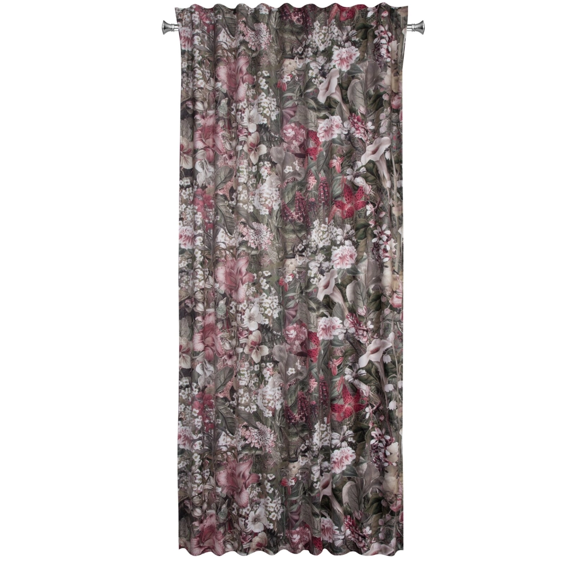 Závěs 140 x 270 cm sametový šedobéžový, růžový na řasicí pásku GLORY