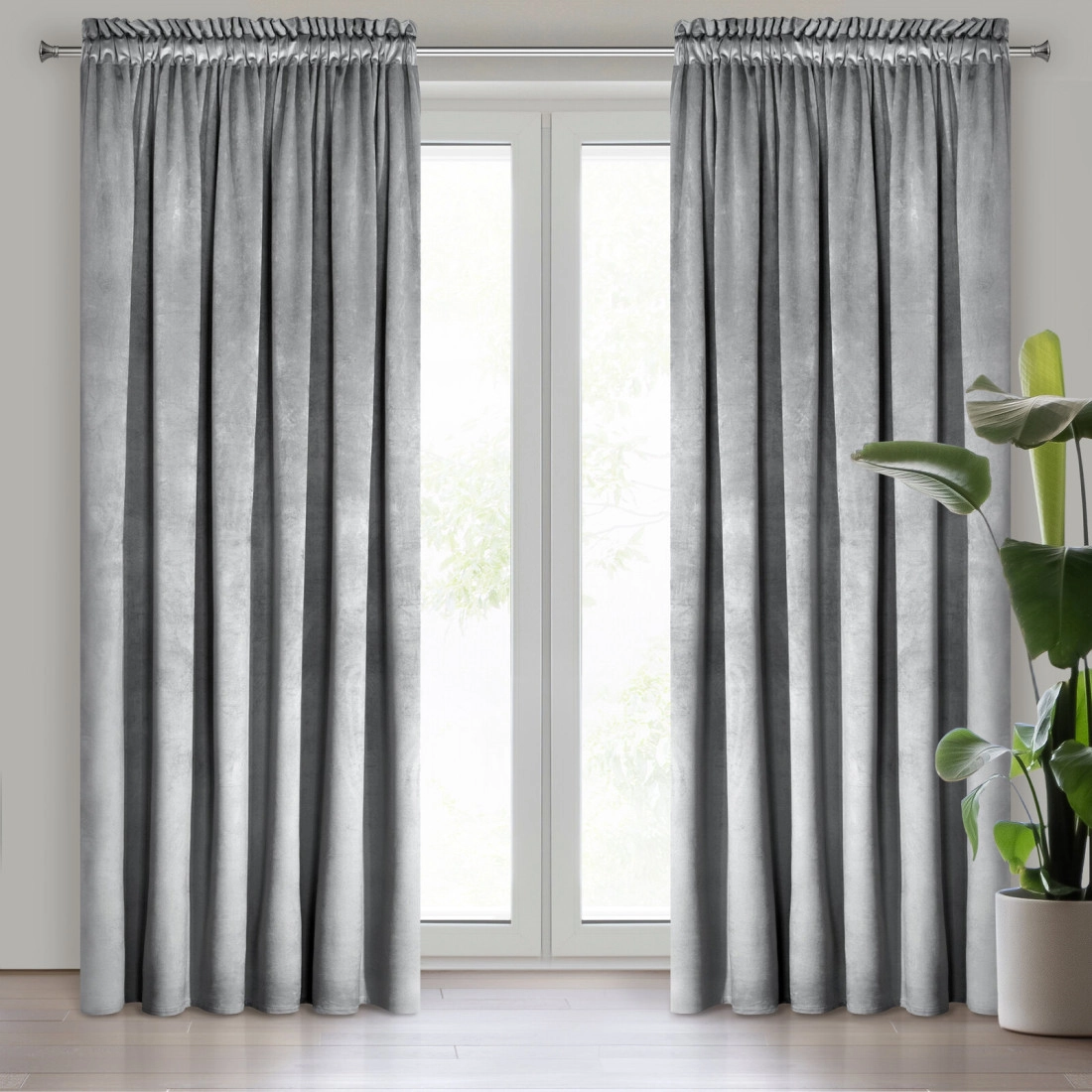 Záves 140x270 cm zamatový sivý na riasiacu pásku MELANIE