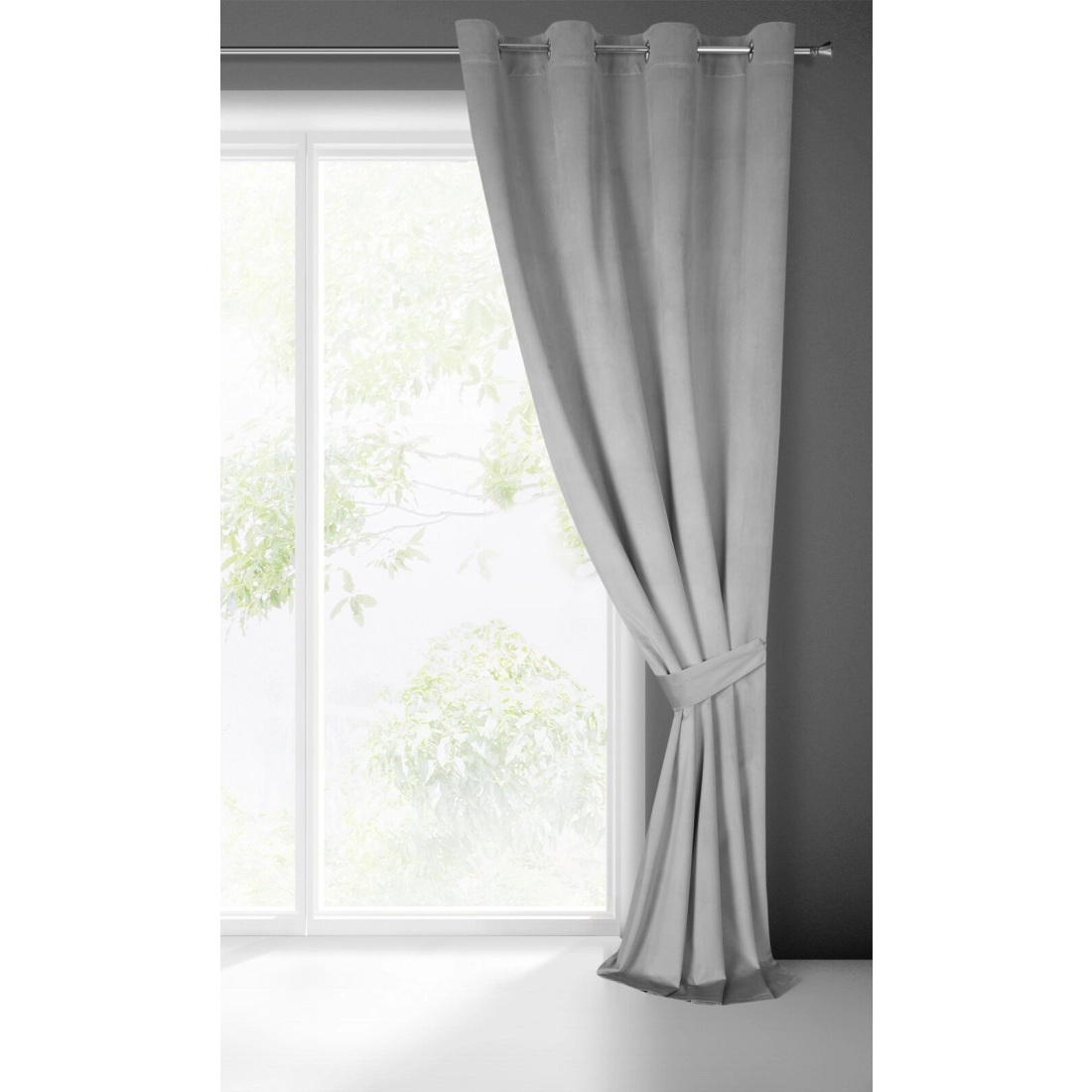 Závěs 140 x 270 cm sametový stříbrný na kovových kroužcích CARMEN