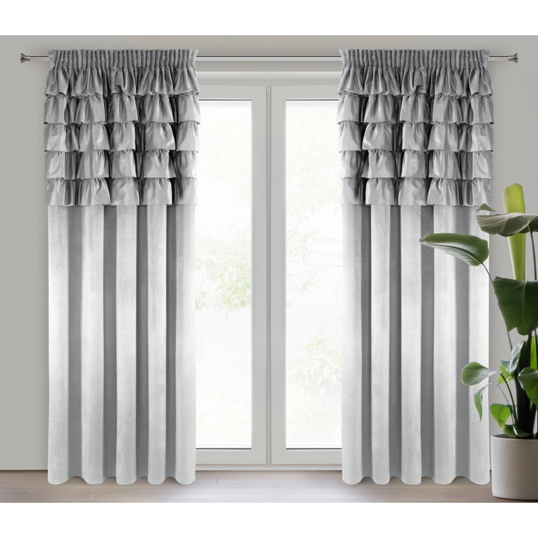 Záves 140x270 cm zamatový strieborný na riasiacu pásku AURA