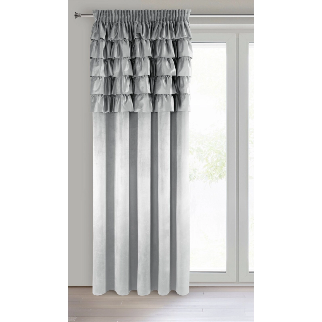 Záves 140x270 cm zamatový strieborný na riasiacu pásku AURA