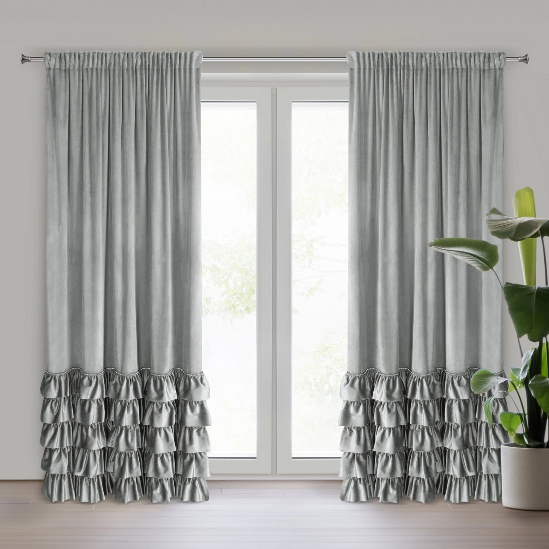 Záves 140x270 cm zamatový strieborný na riasiacu pásku CARLI