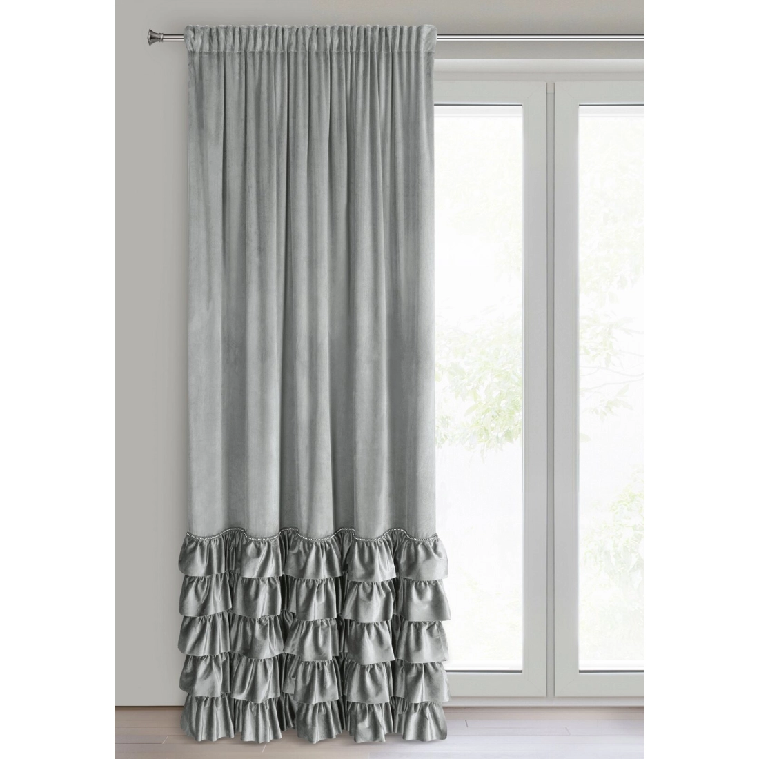 Záves 140x270 cm zamatový strieborný na riasiacu pásku CARLI