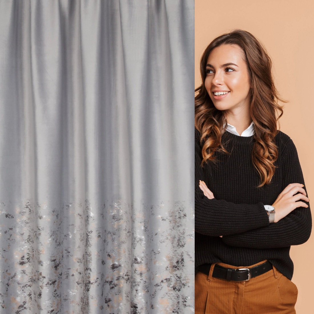 Záves 140x270 cm zamatový strieborný šampanský na riasiacu pásku MARIELA