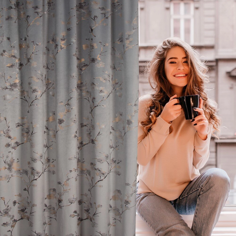 Záves 140x270 cm zamatový strieborný šampanský na riasiacu pásku SELENA