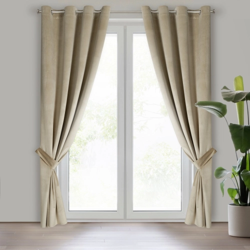 Závěs 140x270 cm sametový světle béžový na kovové kroužky ANTARA