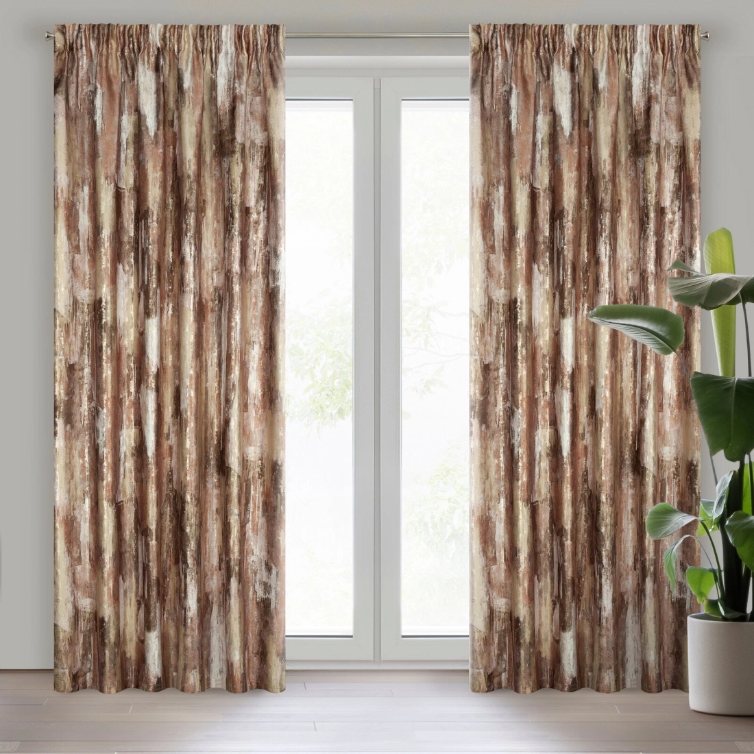 Záves 140x270 cm zamatový tehlový so zlatým mramorovým vzorom na riasiacu pásku ELLA