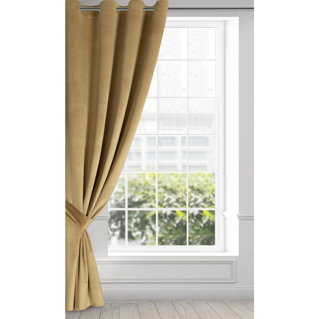 Sametový závěs 140x270 cm tmavě béžový na kovové kroužky ANTARA