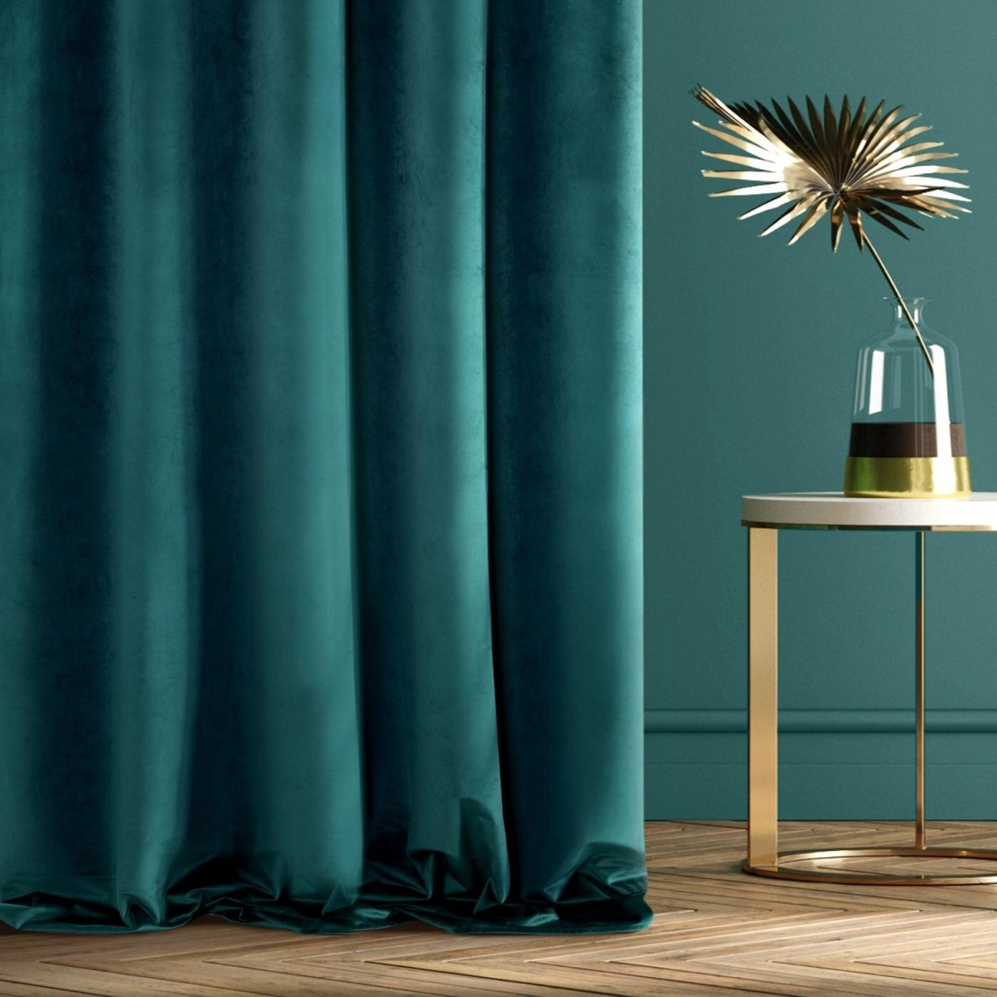 Záves 140x270 cm zamatový tmavotyrkysový na riasiacu pásku VILLA