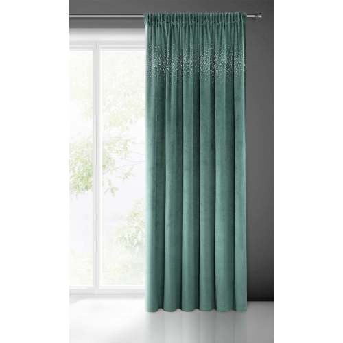 Závěs 140 × 270 cm sametový tmavě tyrkysový se stříbrnými krystaly na řasicí pásce AURORA