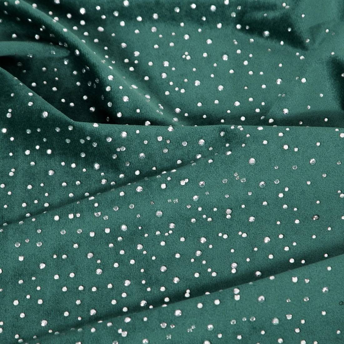 Závěs 140 × 270 cm sametový tmavě tyrkysový se stříbrnými krystaly na řasicí pásce AURORA