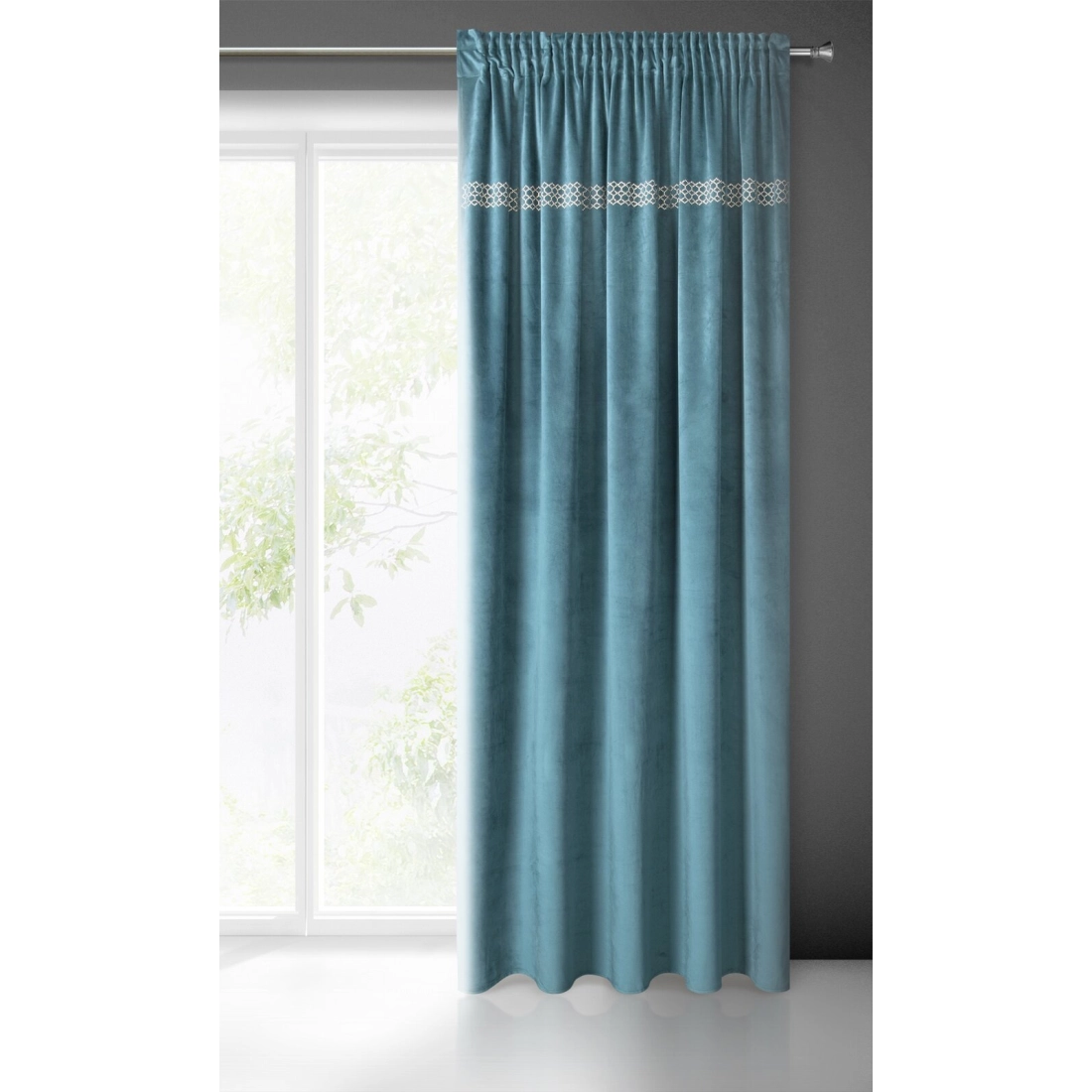 Záves 140x270 cm zamatový tmavotyrkysový, svetlozlatý na riasiacu pásku JOVITA - Diva Line