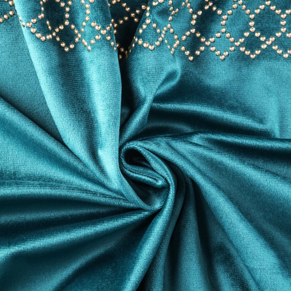 Záves 140x270 cm zamatový tmavotyrkysový, svetlozlatý na riasiacu pásku JOVITA - Diva Line