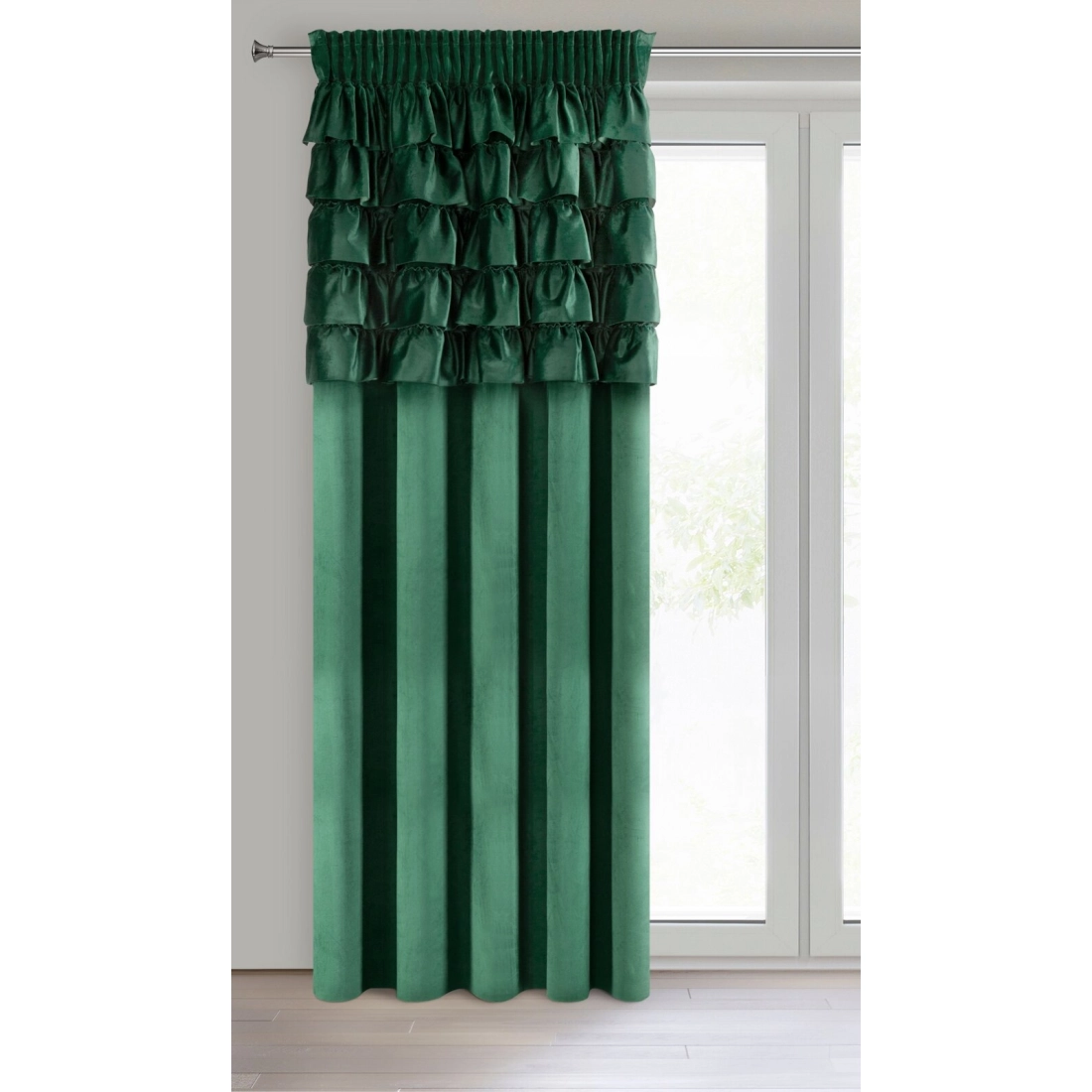 Záves 140x270 cm zamatový tmavozelený na riasiacu pásku AURA