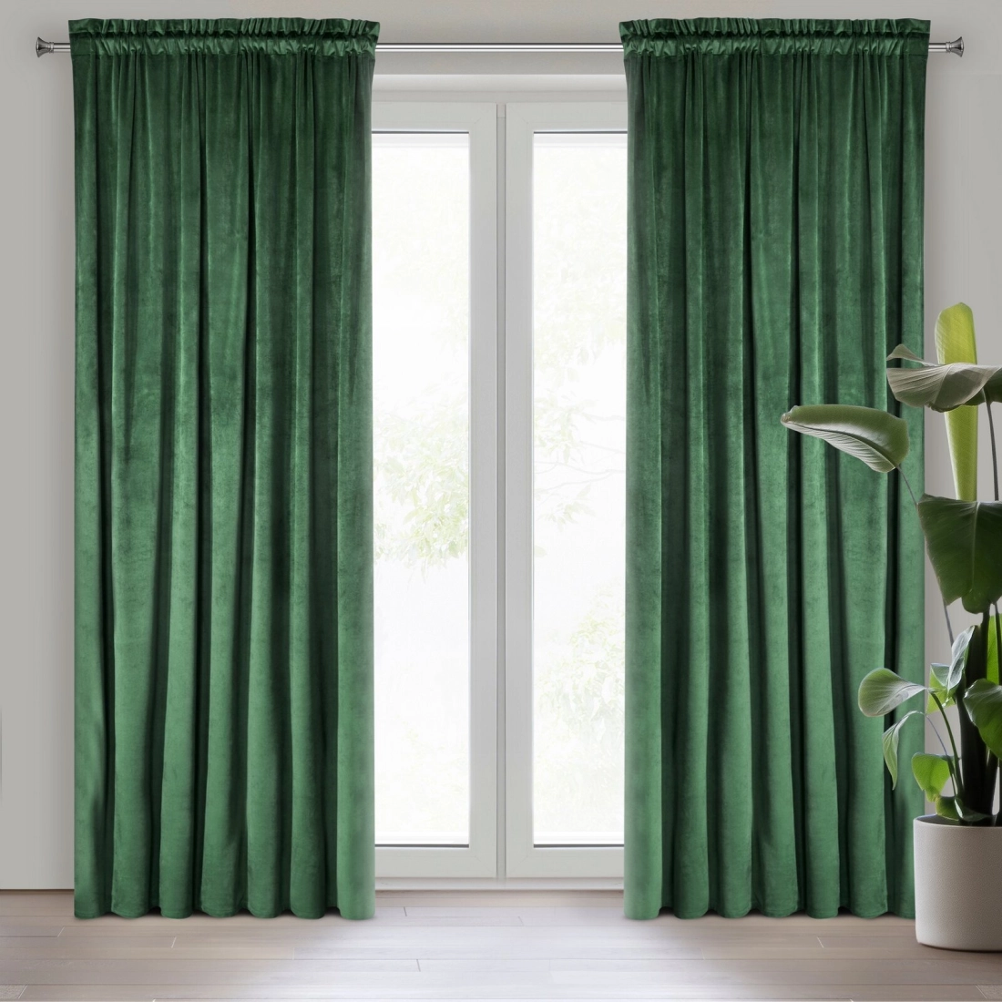Záves 140x270 cm zamatový tmavozelený na riasiacu pásku ROSA Design 91