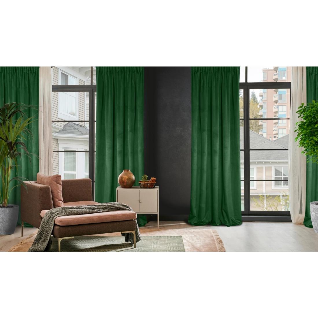 Záves 140x270 cm zamatový tmavozelený na riasiacu pásku ROSA Design 91