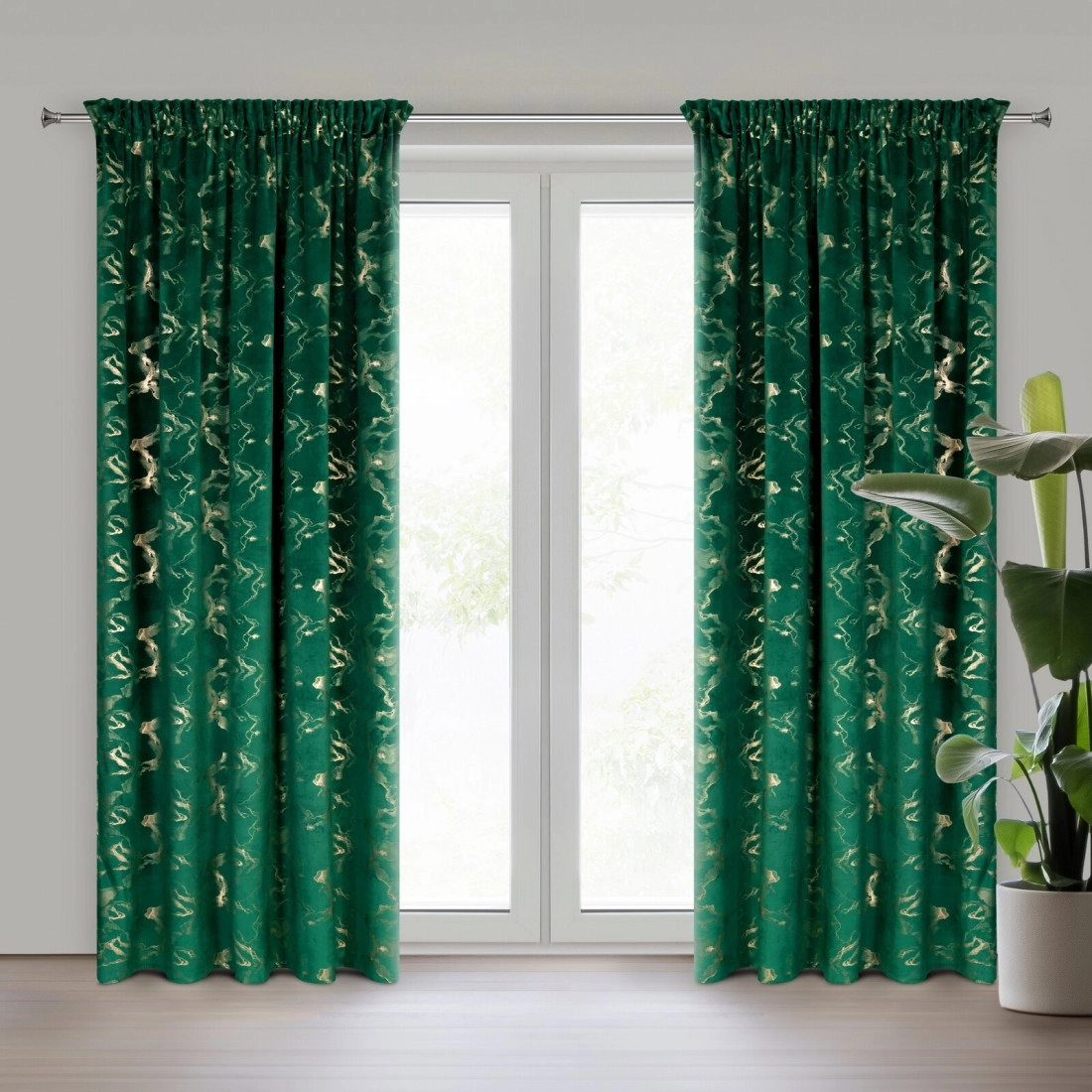 Záves 140x270 cm zamatový tmavozelený šampanský na riasiacu pásku RAJA