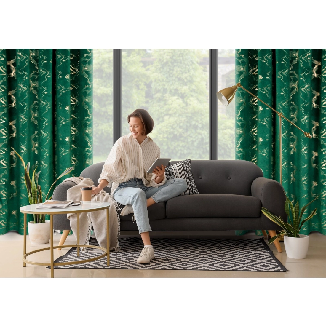Záves 140x270 cm zamatový tmavozelený šampanský na riasiacu pásku RAJA