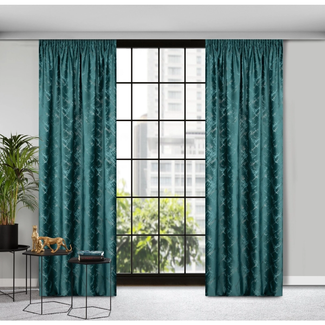 Závěs 140 x 270 cm sametový tyrkysový, šampaňský na řasicí pásku ADRIA