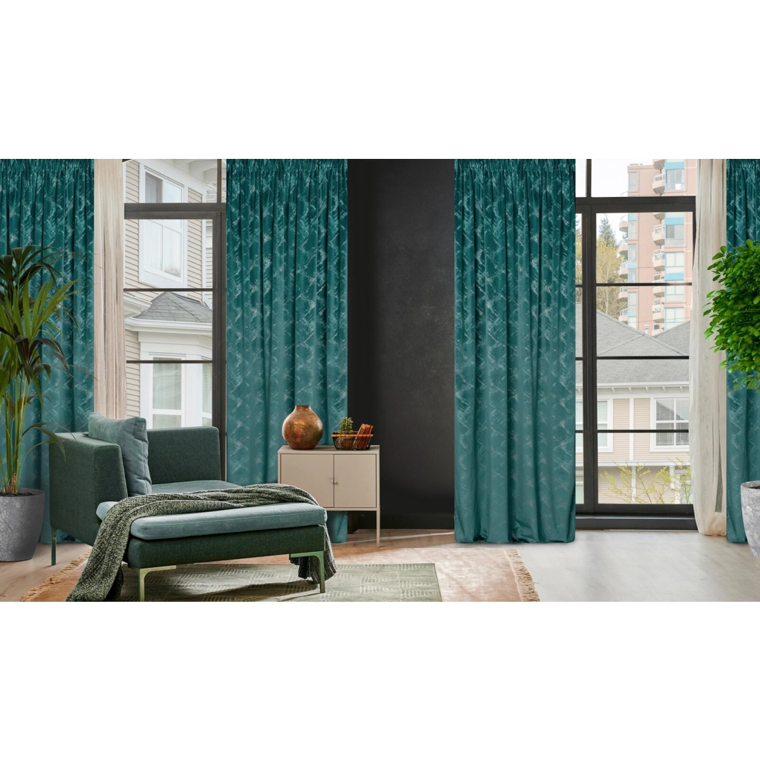 Závěs 140 x 270 cm sametový tyrkysový, šampaňský na řasicí pásku ADRIA