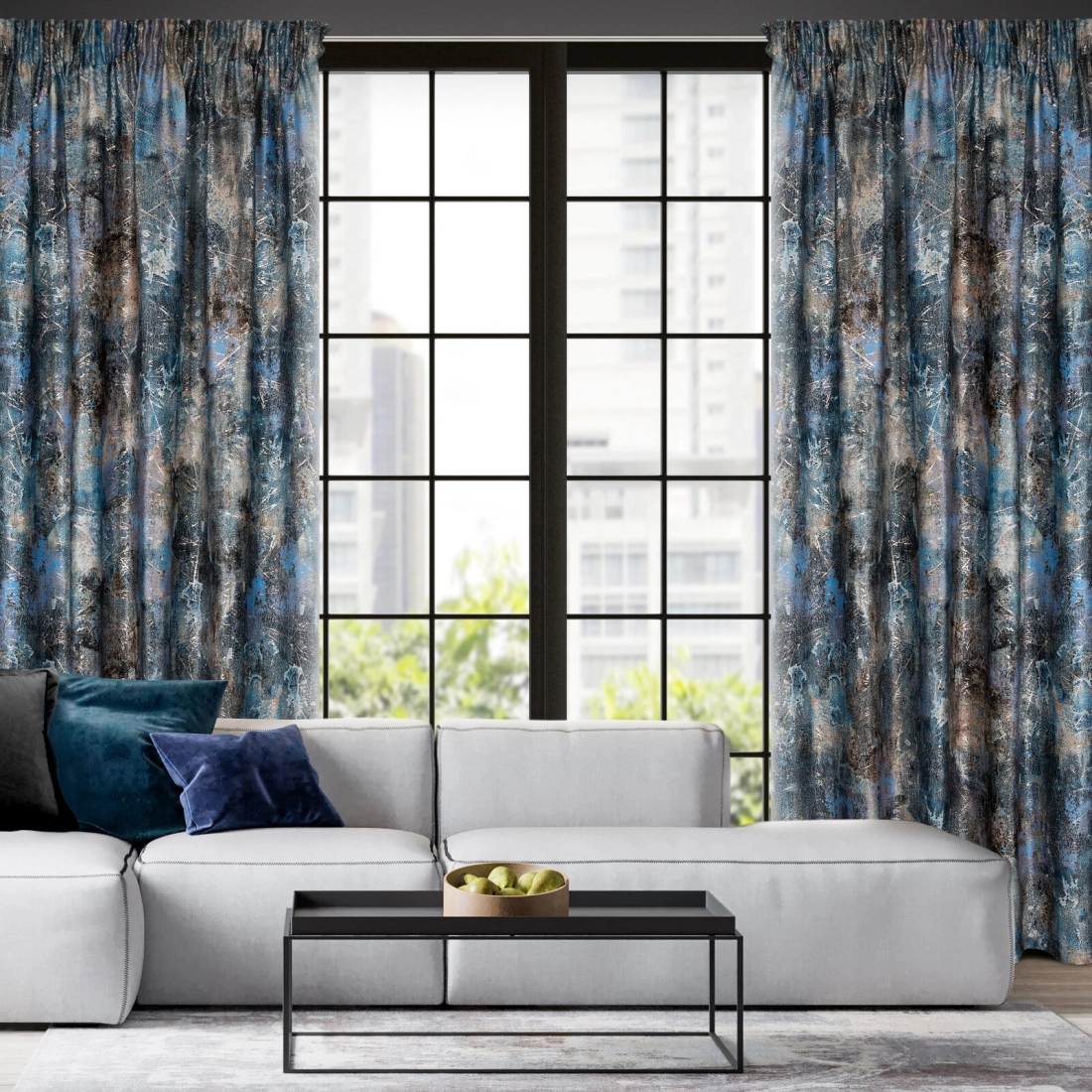 Záves 140x270 cm zamatový tyrkysový, tmavomodrý na riasiacu pásku ESTER