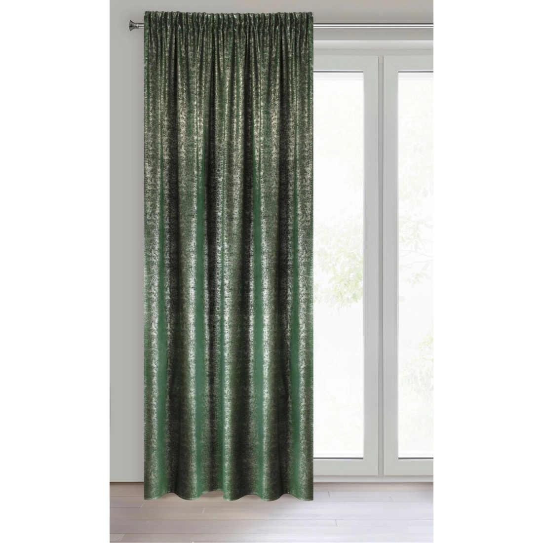 Záves 140x270 cm zamatový zeleno-strieborný na riasiacu pásku CYPR