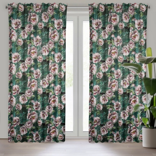 Záves 140x270 cm zamatový zelený, ružový na riasiacu pásku PALMERA