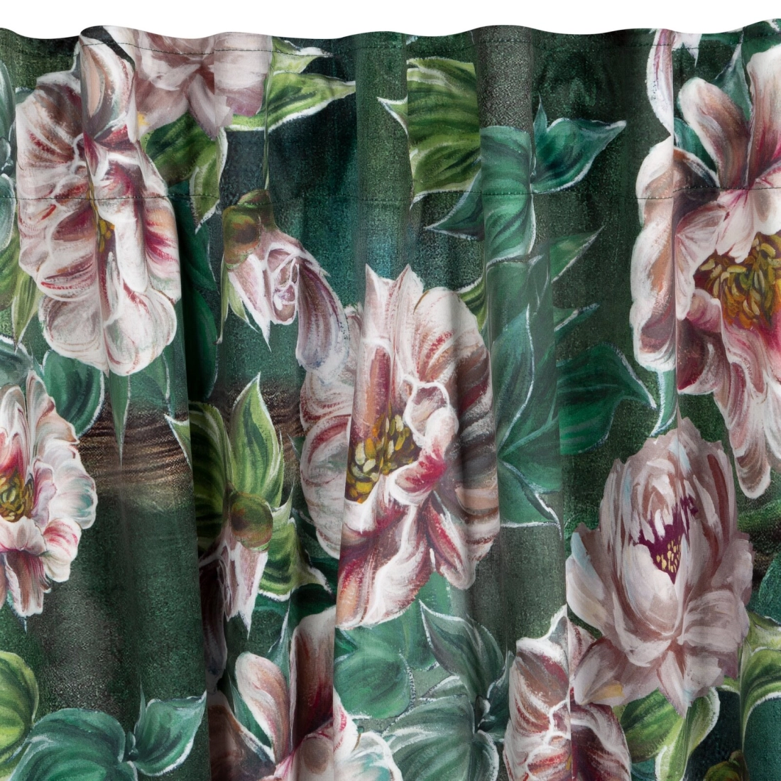 Záves 140x270 cm zamatový zelený, ružový na riasiacu pásku PALMERA