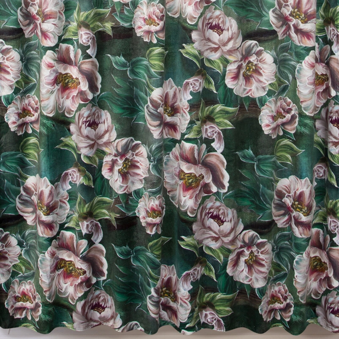 Záves 140x270 cm zamatový zelený, ružový na riasiacu pásku PALMERA