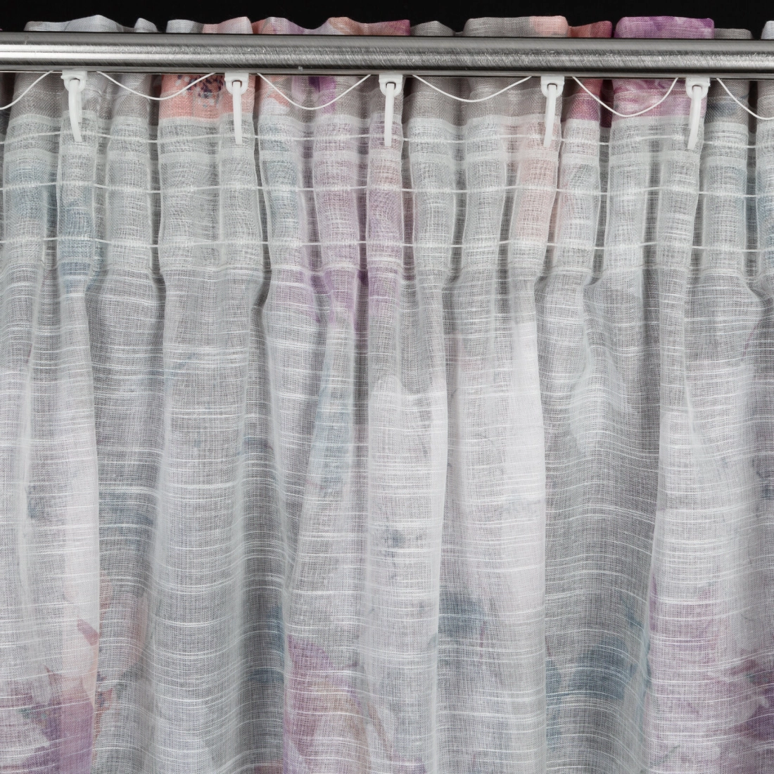 Záves 140x300 cm etamínový strieborný s ružovými kvetmi na riasiacu pásku SHERRY