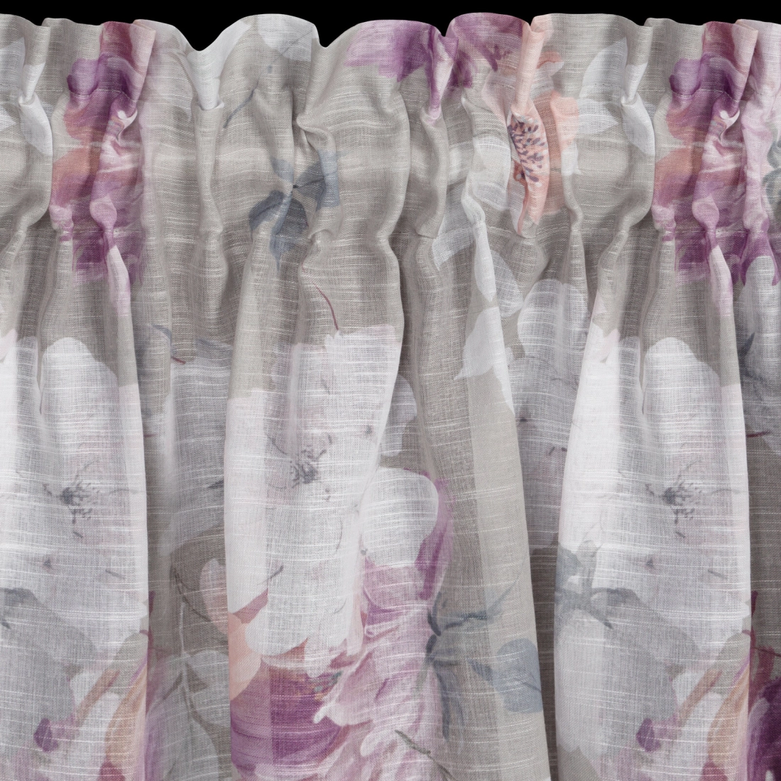 Záves 140x300 cm etamínový strieborný s ružovými kvetmi na riasiacu pásku SHERRY