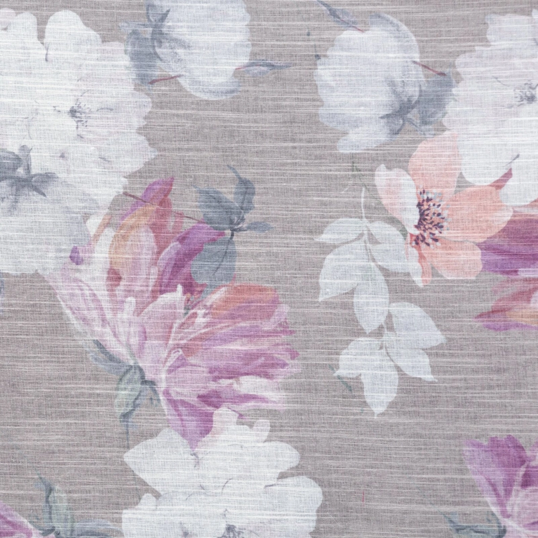 Záves 140x300 cm etamínový strieborný s ružovými kvetmi na riasiacu pásku SHERRY