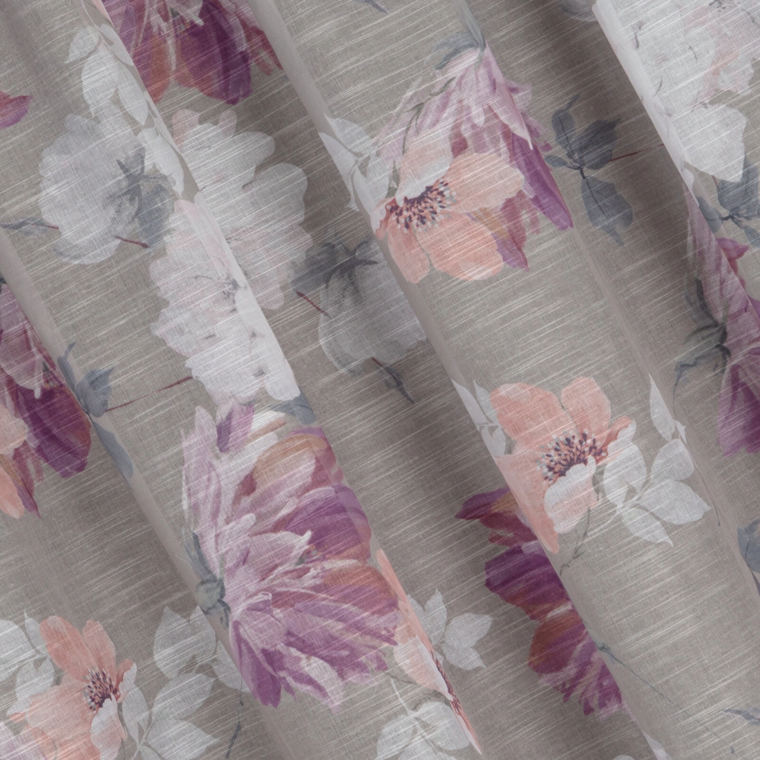 Záves 140x300 cm etamínový strieborný s ružovými kvetmi na riasiacu pásku SHERRY