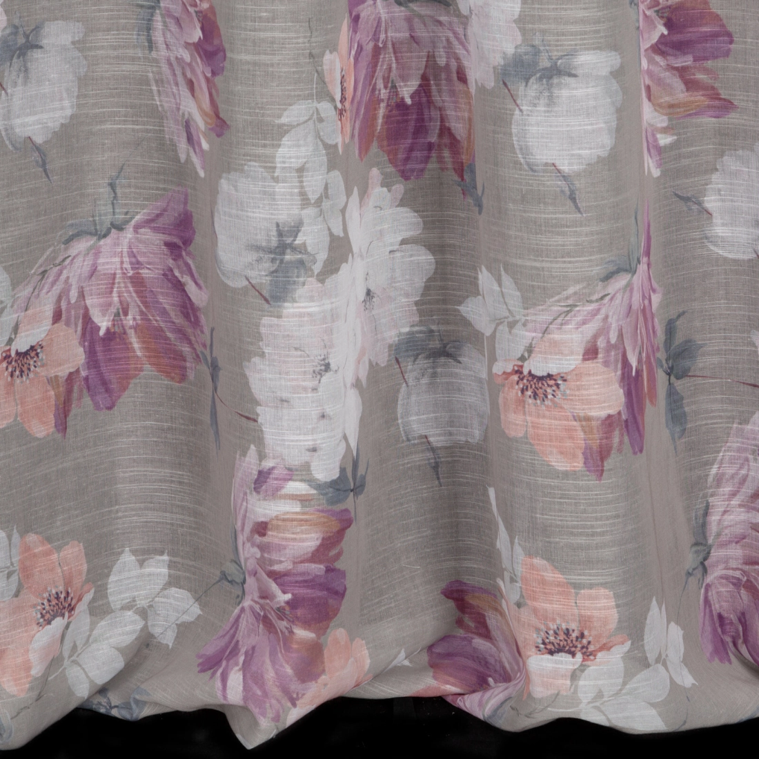 Záves 140x300 cm etamínový strieborný s ružovými kvetmi na riasiacu pásku SHERRY