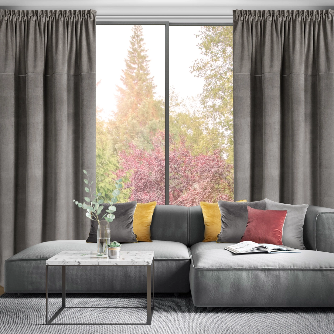 Záves 140x300 cm matný zamatový sivý na riasiacu pásku MILO