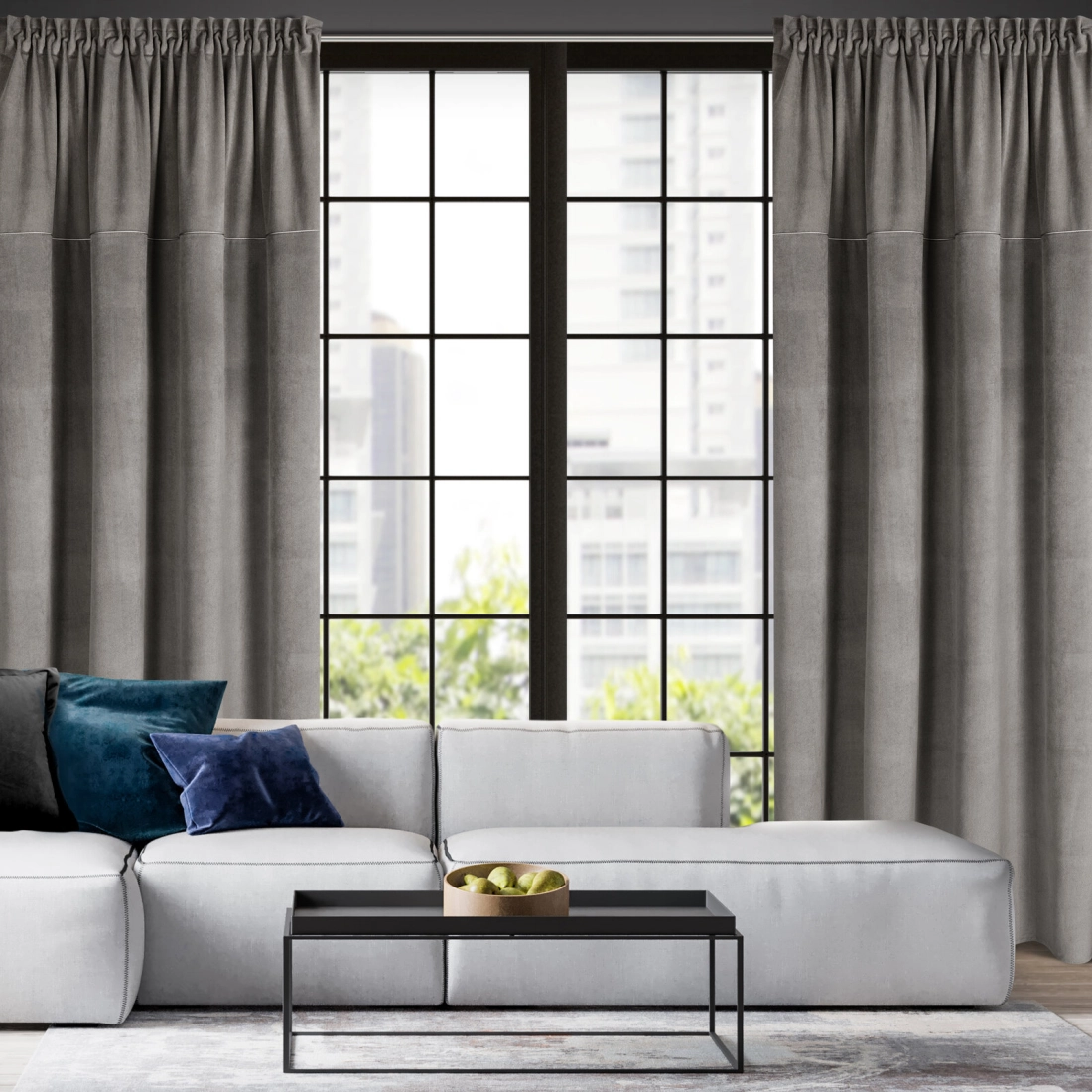 Záves 140x300 cm matný zamatový sivý na riasiacu pásku MILO