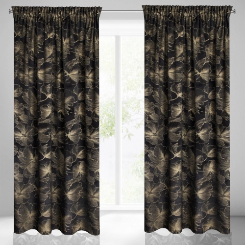 Záves 140x300 cm velúrový čierny zlatistý na riasiacu pásku STELLA