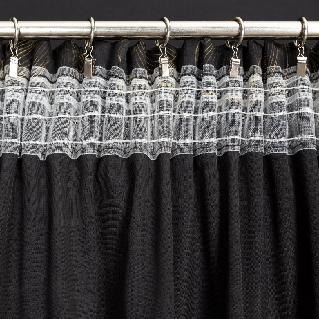 Záves 140x300 cm velúrový čierny zlatistý na riasiacu pásku STELLA