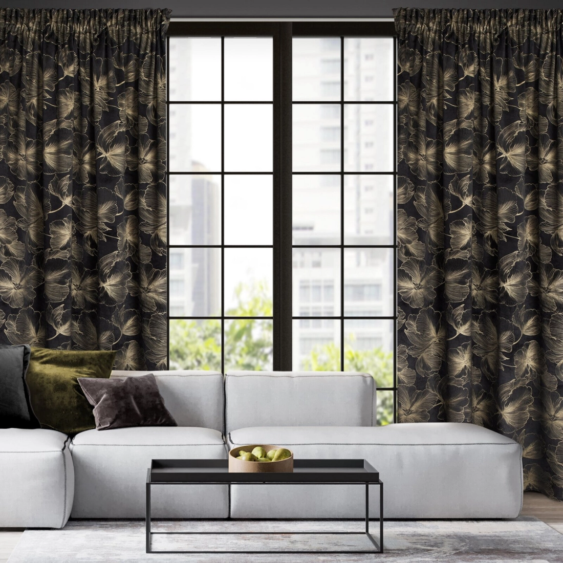 Záves 140x300 cm velúrový čierny zlatistý na riasiacu pásku STELLA