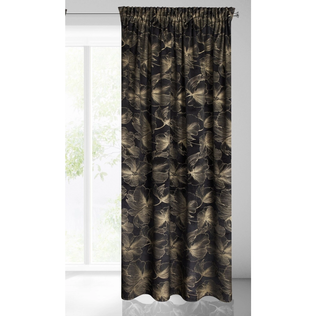 Záves 140x300 cm velúrový čierny zlatistý na riasiacu pásku STELLA
