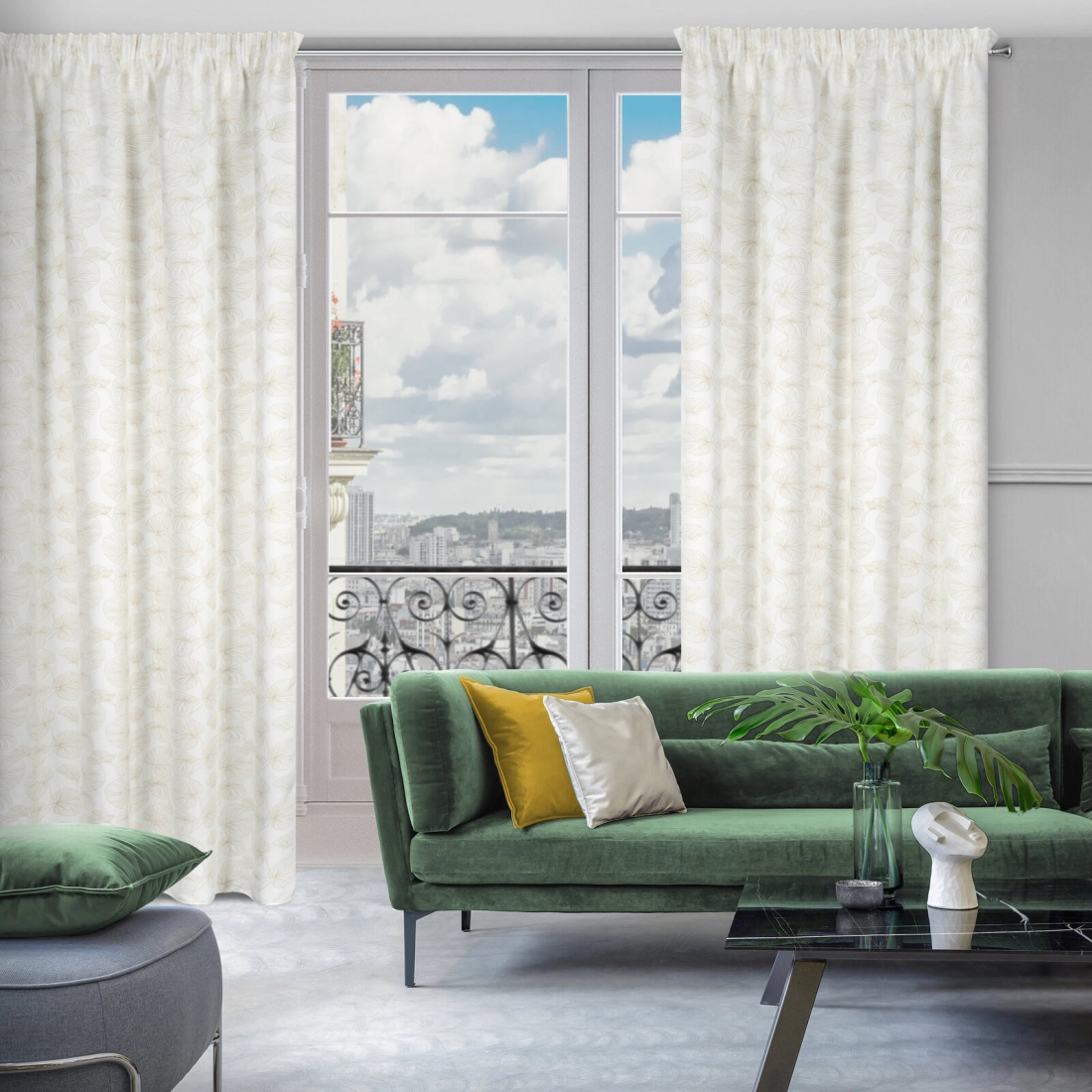 Záves 140x300 cm zaciemňujúci bielo zlatý na riasiacu pásku MARIGOLD