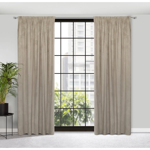 Závěs 140x300 cm sametový béžový se zlatým vzorem na řasicí pásku NADIA