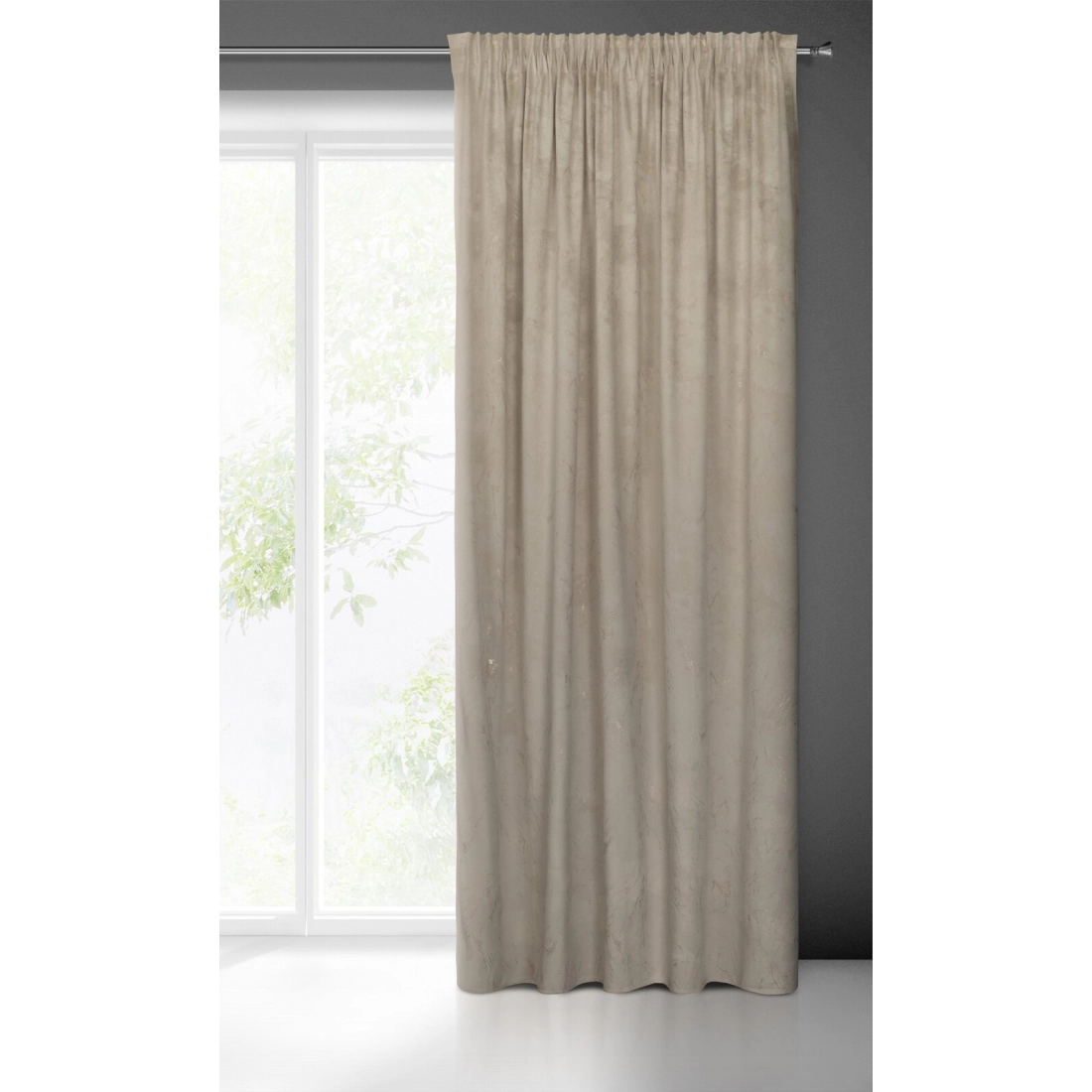 Závěs 140x300 cm sametový béžový se zlatým vzorem na řasicí pásku NADIA