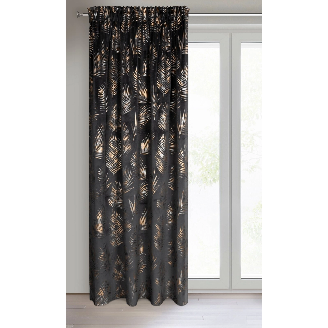 Záves 140x300 cm zamatový čierny, šampanský na riasiacu pásku GLORIA