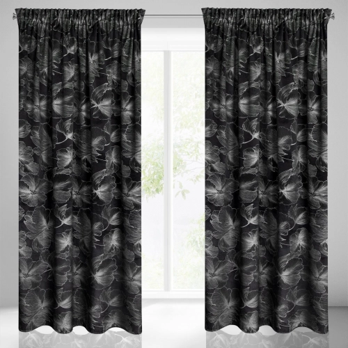 Záves 140x300 cm zamatový čierny strieborný na riasiacu pásku STELLA