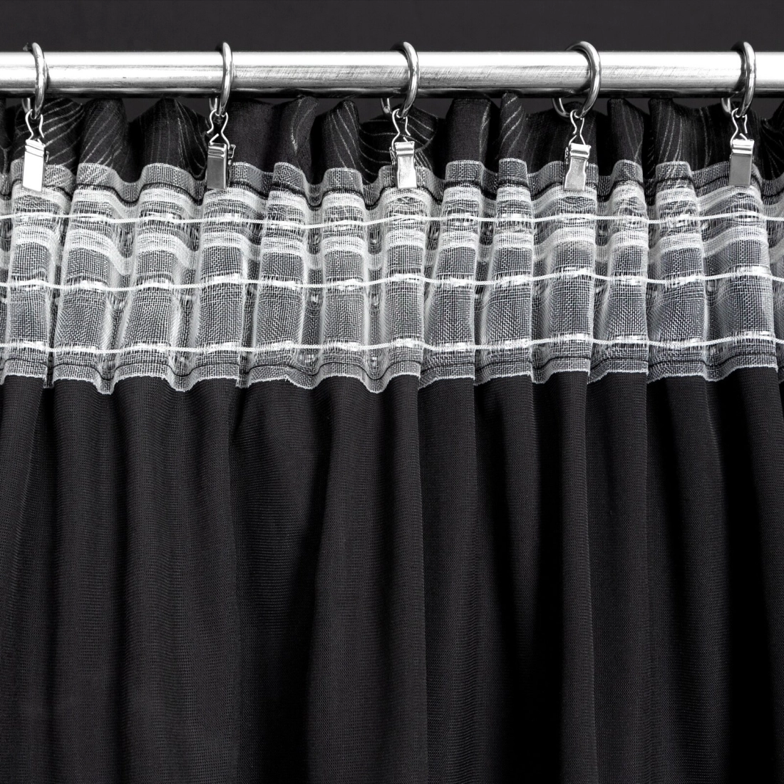 Záves 140x300 cm zamatový čierny strieborný na riasiacu pásku STELLA