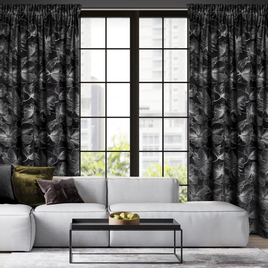 Záves 140x300 cm zamatový čierny strieborný na riasiacu pásku STELLA