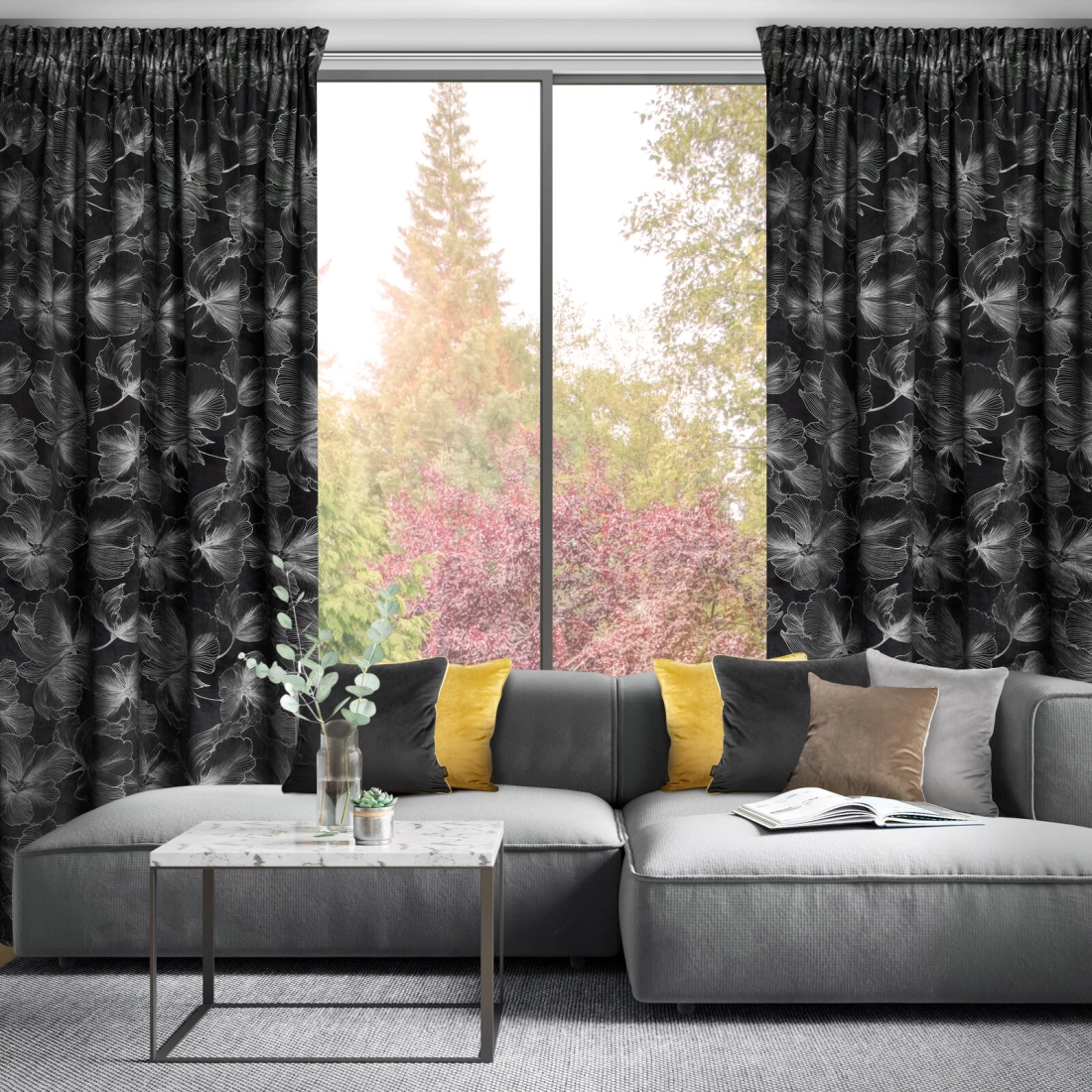 Záves 140x300 cm zamatový čierny strieborný na riasiacu pásku STELLA