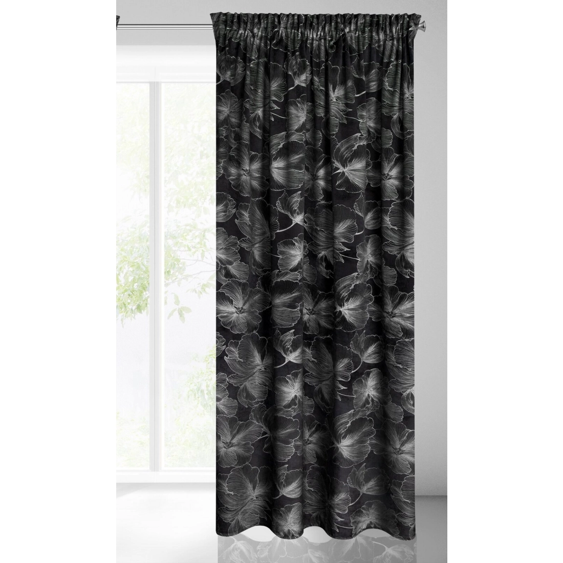 Záves 140x300 cm zamatový čierny strieborný na riasiacu pásku STELLA